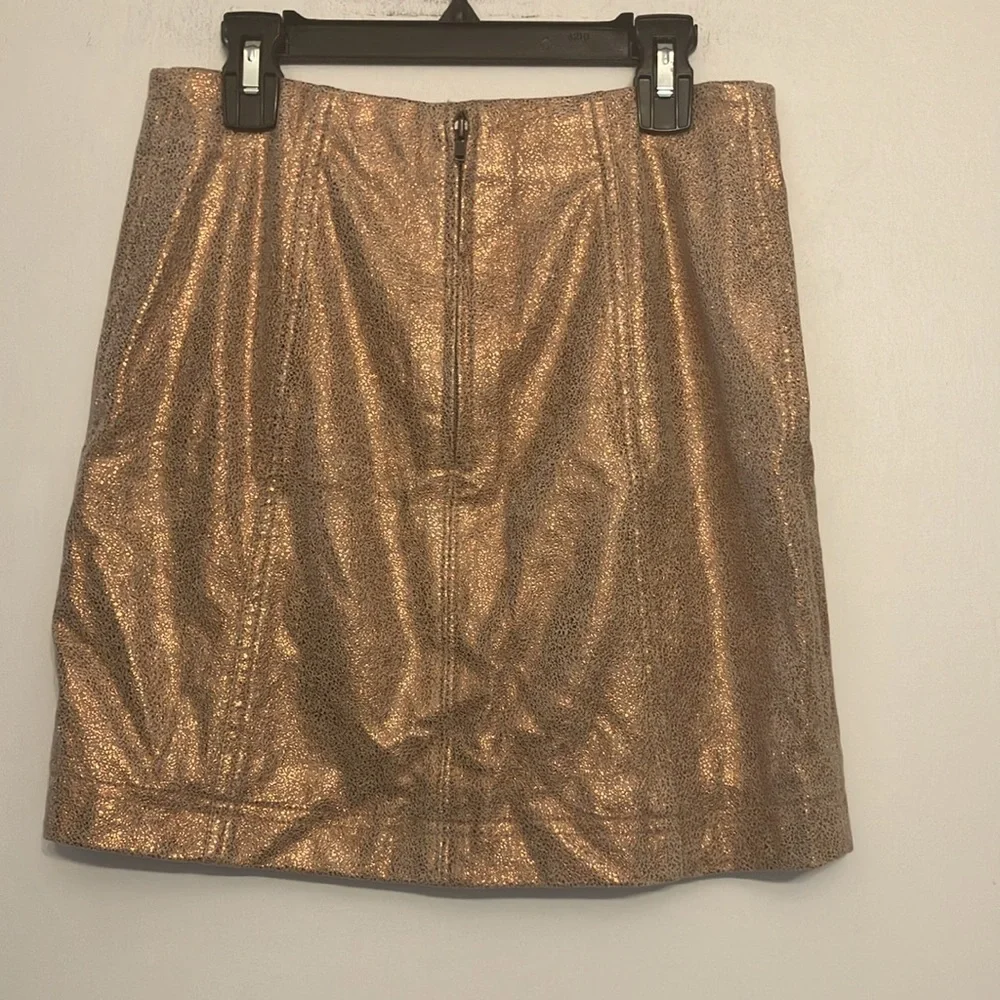 Free people metallic rose gold copper glitterer faux suede lined skirt size 2